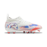 PUMA Future 8 Match Grass/Artificial Grass Football Boots (MG) Kids White Bright Red Blue