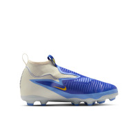 Nike Phantom 6 High Academy Gras Voetbalschoenen (FG) Kids Wit Blauw Geel