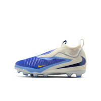 Nike Phantom 6 High Academy Gras Voetbalschoenen (FG) Kids Wit Blauw Geel