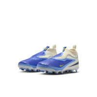 Nike Phantom 6 High Academy Gras Voetbalschoenen (FG) Kids Wit Blauw Geel