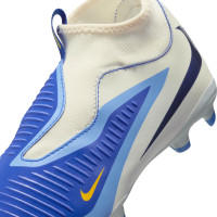 Nike Phantom 6 High Academy Gras Voetbalschoenen (FG) Kids Wit Blauw Geel