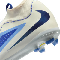 Nike Phantom 6 High Academy Gras Voetbalschoenen (FG) Kids Wit Blauw Geel