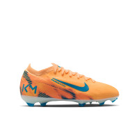 Nike Zoom Mercurial Vapor 16 Mbappé Pro Gras Voetbalschoenen (FG) Kids Lichtoranje Turquoise