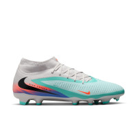 Nike Phantom 6 High Academy Grass/Artificial Grass Football Boots (MG) Silver Turquoise Orange Blue