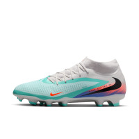 Nike Phantom 6 High Academy Grass/Artificial Grass Football Boots (MG) Silver Turquoise Orange Blue