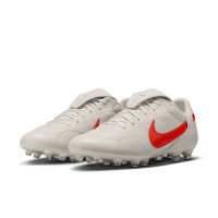 Nike Premier III Gras Voetbalschoenen (FG) Lichtgrijs Felrood