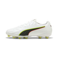 PUMA King 20 Match Gras / Kunstgras Voetbalschoenen (MG) Wit Felrood Neongeel