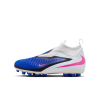 Nike Phantom 6 High Academy Gras / Kunstgras Voetbalschoenen (MG) Kids Blauw Wit Felroze