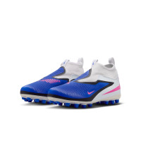 Nike Phantom 6 High Academy Gras / Kunstgras Voetbalschoenen (MG) Kids Blauw Wit Felroze