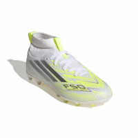 adidas F50 Sparkfusion League Gras / Kunstgras Voetbalschoenen (MG) Kids Wit Grijs Neongeel