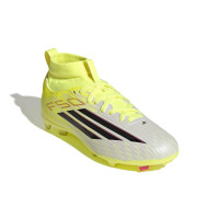 adidas F50 League Mid Gras / Kunstgras Voetbalschoenen (MG) Kids Neongeel Zwart Rood