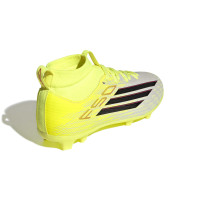 adidas F50 League Mid Gras / Kunstgras Voetbalschoenen (MG) Kids Neongeel Zwart Rood