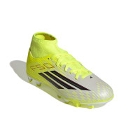 adidas F50 Club Mid Gras / Voetbalschoenen (MG) Kids Neongeel Zwart Rood