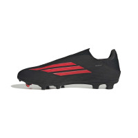 adidas F50 League Laceless Grass/Artificial Grass Football Boots (MG) Black Red Dark Grey