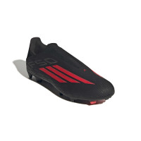 adidas F50 League Laceless Grass/Artificial Grass Football Boots (MG) Black Red Dark Grey