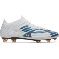 Under Armour Shadow Elite 4 Mach Voetbalschoenen (FG) Wit Donkerblauw Azuurblauw Oranje
