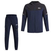 Survêtement tissé utilitaire Under Armour Tech, fermeture éclair intégrale, pour Enfants, bleu foncé, noir, argent