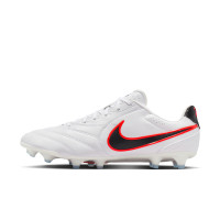 Nike Tiempo Ligera Pro Gras Voetbalschoenen (FG) Wit Zwart Felrood