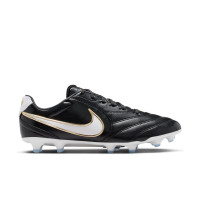 Nike Tiempo Ligera Pro Gazon Naturel Chaussures de Foot (FG) Noir Blanc Doré