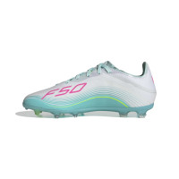 adidas F50 Messi Elite Gras Football Boots (FG) Kids White Turquoise Pink