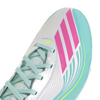 adidas F50 Messi Elite Gras Football Boots (FG) Kids White Turquoise Pink