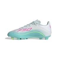adidas F50 Messi League Grass/Artificial Grass Football Boots (MG) Kids White Turquoise Pink