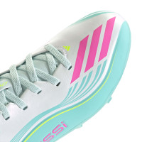 adidas F50 Messi League Grass/Artificial Grass Football Boots (MG) Kids White Turquoise Pink