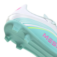 adidas F50 Messi League Grass/Artificial Grass Football Boots (MG) Kids White Turquoise Pink