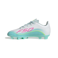 adidas F50 Messi Club Grass/Artificial Grass Football Boots (MG) Kids White Turquoise Pink