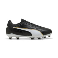 PUMA King 20 Pro Gazon Naturel Artificiel Chaussures de Foot (MG) Noir Blanc Doré