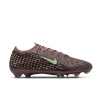 Nike Zoom Mercurial Vapor 16 Mbappé Elite Gazon Naturel Chaussures de Foot (FG) Brun Néon Jaune Argenté