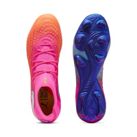 PUMA Future 9 Ultimate Gras Voetbalschoenen (FG) Felroze Blauw Geel