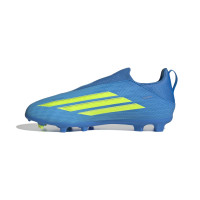 adidas F50 League Veterloze Gras / Kunstgras Voetbalschoenen (MG) Kids Blauw Neongeel