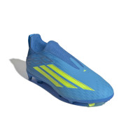 adidas F50 League Veterloze Gras / Kunstgras Voetbalschoenen (MG) Kids Blauw Neongeel