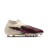 Nike Phantom 6 High Academy Gras / Kunstgras Voetbalschoenen (MG) Gebroken Wit Bordeauxrood Rood