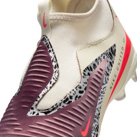 Nike Phantom 6 High Academy Gras / Kunstgras Voetbalschoenen (MG) Kids Gebroken Wit Bordeauxrood Rood