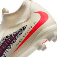 Nike Phantom 6 High Academy Grass/Artificial Grass Football Boots (MG) Kids Off White Burgundy Red