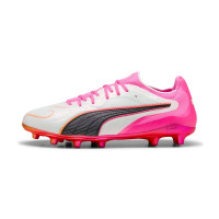 PUMA King 20 Ultimate Gras Voetbalschoenen (FG) Wit Felroze Blauw Geel
