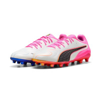 PUMA King 20 Ultimate Gras Voetbalschoenen (FG) Wit Felroze Blauw Geel