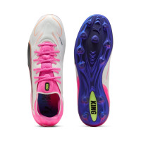 PUMA King 20 Ultimate Gras Voetbalschoenen (FG) Wit Felroze Blauw Geel