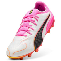 PUMA King 20 Ultimate Gras Voetbalschoenen (FG) Wit Felroze Blauw Geel