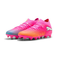 PUMA Future 9 Pro Gras / Kunstgras Voetbalschoenen (MG) Kids Felroze Blauw Geel