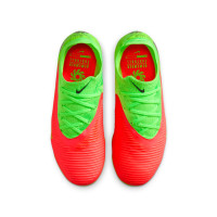 Nike Phantom 6 Low Haaland Pro Gras / Kunstgras Voetbalschoenen (MG) Kids Felgroen Rood Zwart