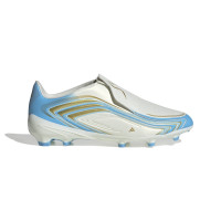 adidas F50 Messi League Veterloze Gras Voetbalschoenen (FG) Kids Wit Lichtblauw Goud
