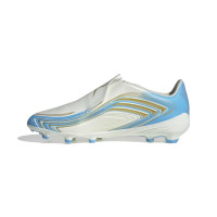 adidas F50 Messi League Veterloze Gras Voetbalschoenen (FG) Kids Wit Lichtblauw Goud