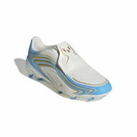 adidas F50 Messi League Veterloze Gras Voetbalschoenen (FG) Kids Wit Lichtblauw Goud
