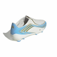 adidas F50 Messi League Veterloze Gras Voetbalschoenen (FG) Kids Wit Lichtblauw Goud