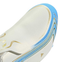 adidas F50 Messi League Veterloze Gras Voetbalschoenen (FG) Kids Wit Lichtblauw Goud
