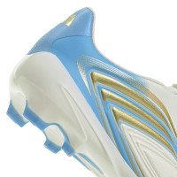 adidas F50 Messi League Veterloze Gras Voetbalschoenen (FG) Kids Wit Lichtblauw Goud