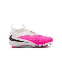 Nike Phantom 6 High Academy Gras / Kunstgras Voetbalschoenen (MG) Kids Wit Felroze Zwart